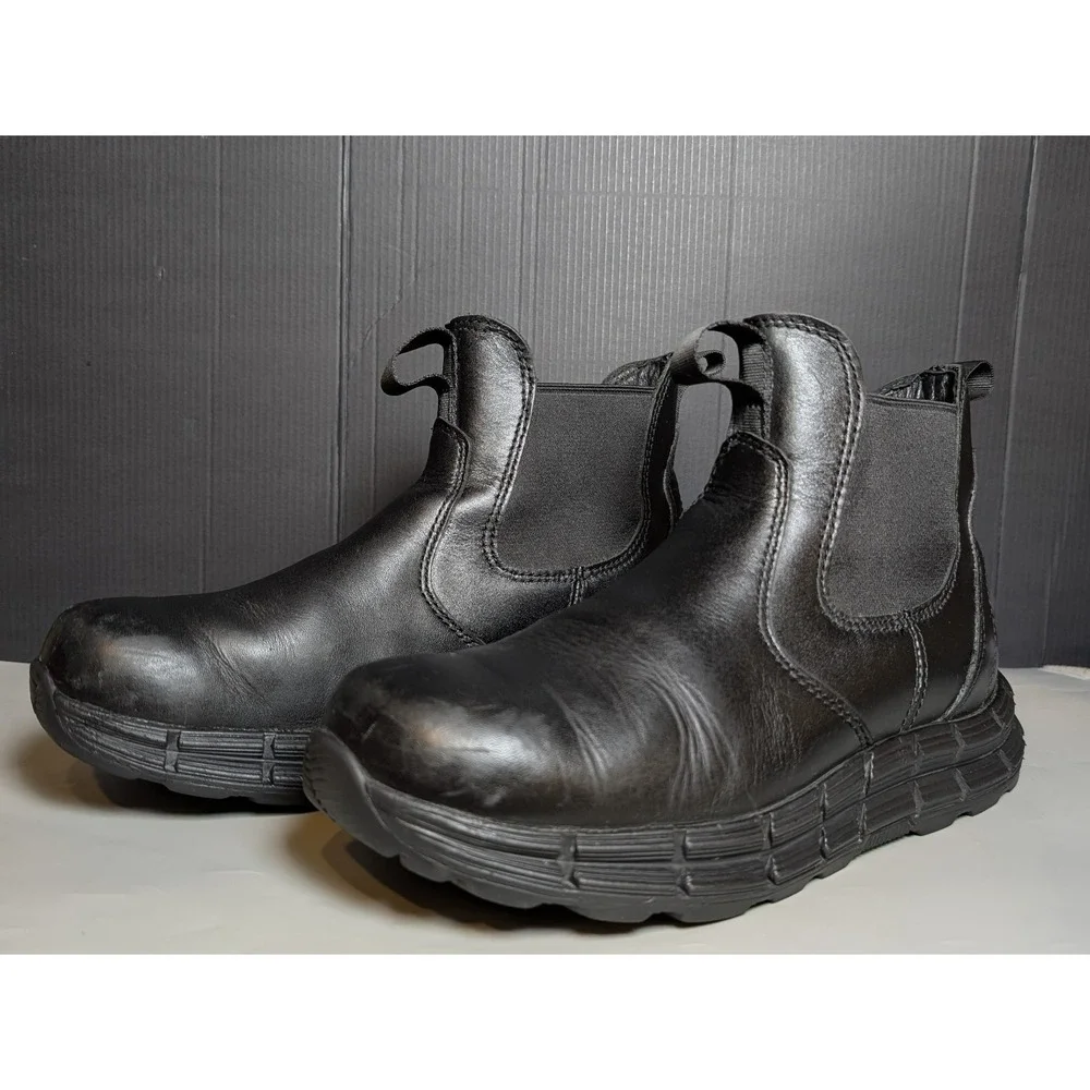 HAWX Mens Chelsea Work Boots Black Leather Slip Resistant Soft Toe 8.5D